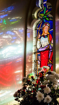 Light through stained glass window