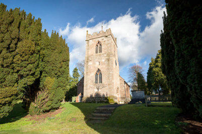 Looking up towards the church tower